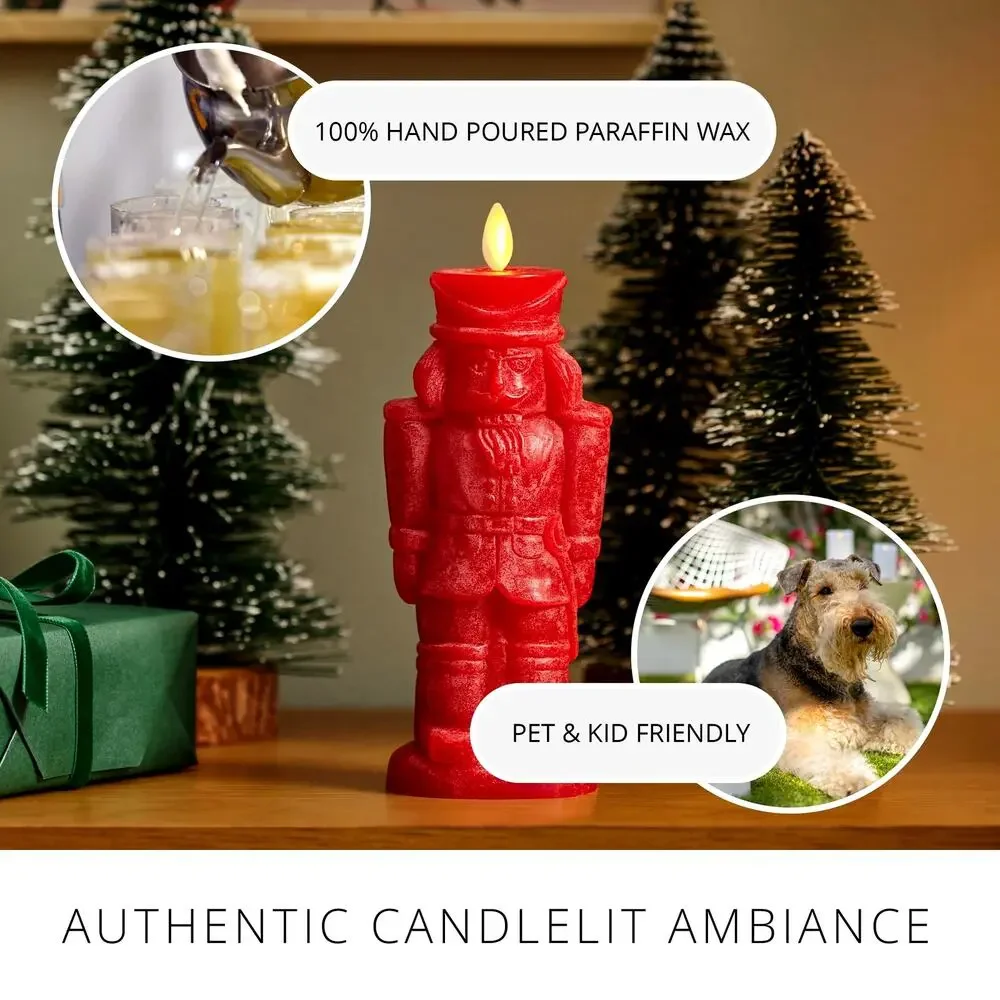 Luminara Flameless Candle Holiday Red Nutcracker Chalky Finish Moving Flame NEW